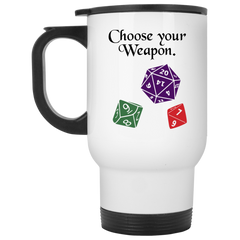 11 oz. coffee mug with multi-sided dice - Choose Your Weapon.