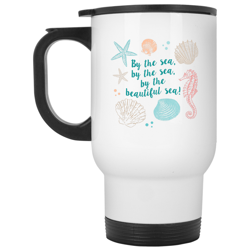 11 oz. coffee mug with pastel seashells - By the sea...