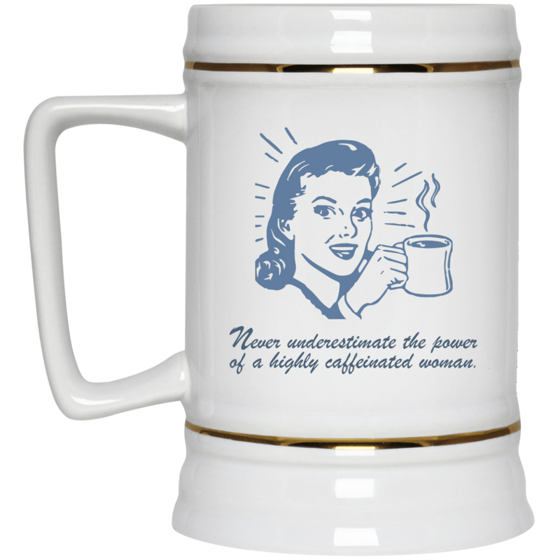 Funny retro design coffee mug - caffeinated woman.