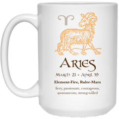 11oz. coffee mug with Aries horoscope full color design.