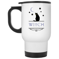 Witch coffee mug with black cat.