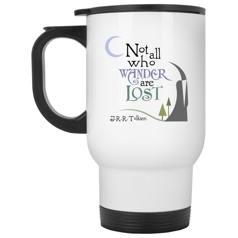 Tolkien quote on 11 oz. coffee mug - Not all who wander...
