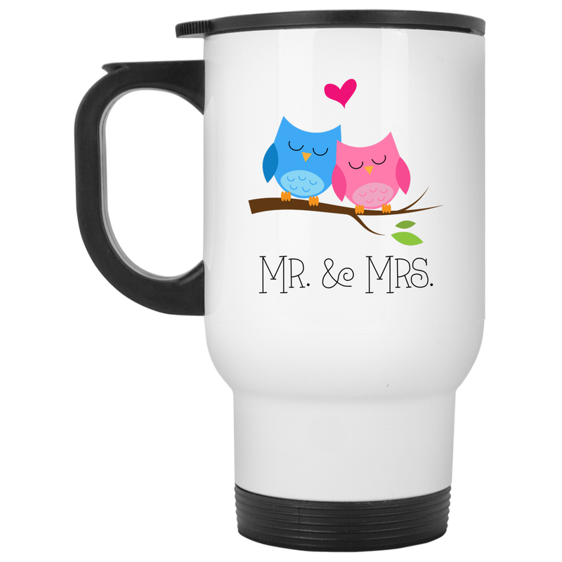 Mr. and Mrs. blue and pink birds - 11 oz. coffee mug.