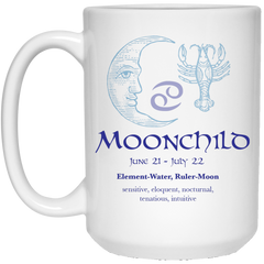 Astrology coffee mug with Cancer, Moonchild zodiac sign.