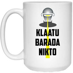 Science fiction coffee mug with alien - Klaatu Barada Nikto