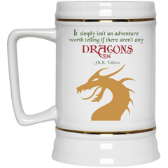 11 oz. coffee mug with J.R.R. Tolkien quote and dragon.